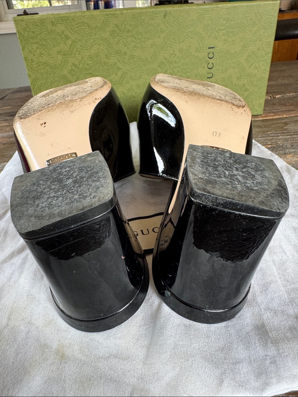 Gucci black patent leather heeled horse bit slides w/box & dusty size 40/9 - Picture 7 of 14